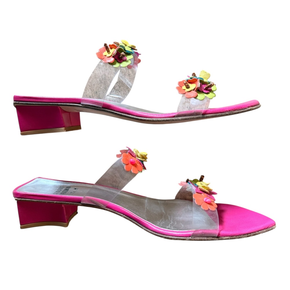 Stuart Weitzman Low Heel Tinkerbelle Pink Floral sandals in Size 7.5 - Picture 8 of 15